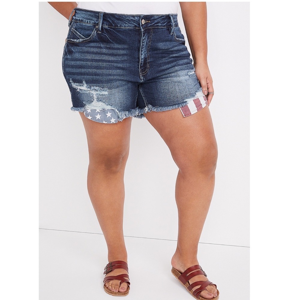 KanCan x Maurices High Rise Ripped Americana Flag Shorts Sz18